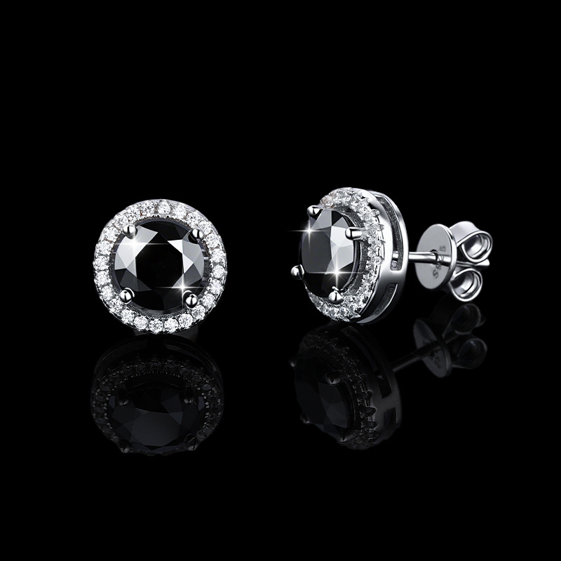 Man's 1 CT black moissanite stud earrings