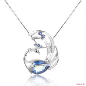 Pin Necklace – Colored blue crystal Peacock Inspired Pendant Necklace