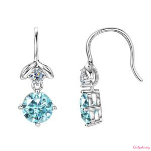 Blue Moissanite Earrings 1 CT Mermaid Princess design