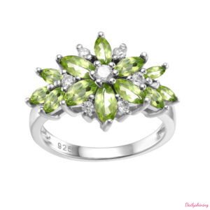 Natural Peridot Cluster Ring with Floral Gemstone Design