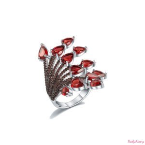 Fire & Silver: Asymmetrical Garnet Cocktail Ring
