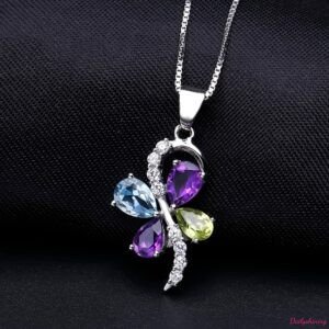 Crystal Necklace – Amethyst Peridot and Topaz Butterfly Pendant