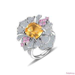 Floral Engagement Rings – Natural Citrine Flower Inspired Statement Ring
