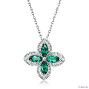 Four Leaf Clover Necklace with Lab Created Emerald