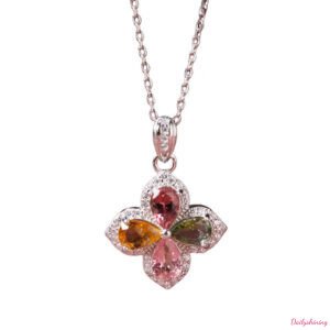 Four Leaf Clover Necklace – Natural Tourmaline Flower Pendant