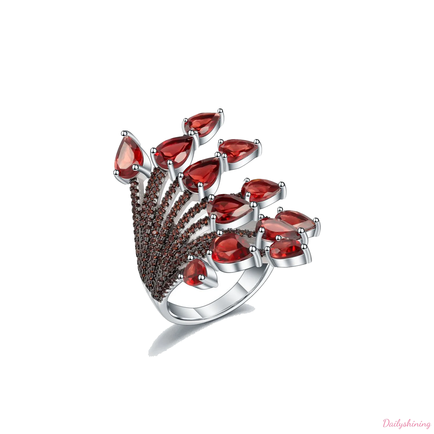 Natural garnet flower ring