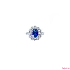 Lab Created Sapphire Ring – Oval Blue Sapphire Halo Ring