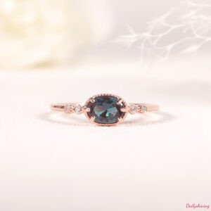 Lab Grown Alexandrite Engagement Rings – Oval Halo Rose Gold Ring