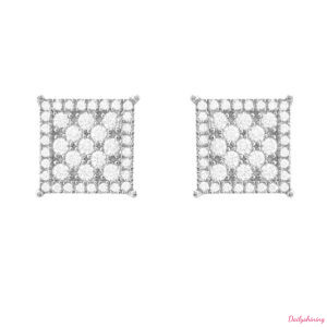 Mens Moissanite Earrings – Square Full Pavé 925 Sterling Silver Stud Earrings