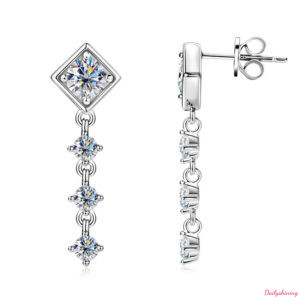 Moissanite Dangle Earrings Diamond Shape Drop for Women