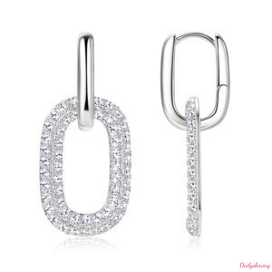 Moissanite Drop Earrings Open Rectangle Pavé Earrings for Women