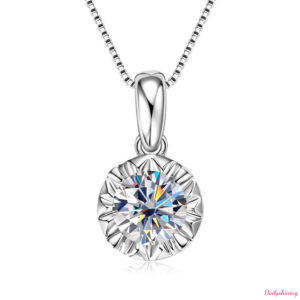 Moissanite Pendant Necklace – Round Solitaire 925 Sterling Silver Necklace