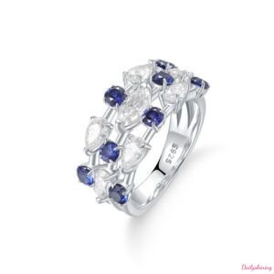 Moissanite Promise Ring with Lab Created Sapphire
