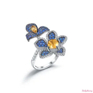 Nature Inspired Engagement Ring – Natural Citrine Orchid Flower Ring