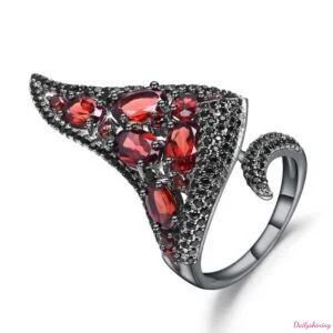 Snake Ring – Natural Garnet Black Gothic Statement Ring