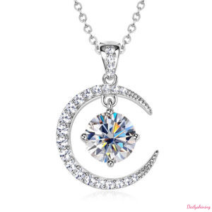 Moissanite Necklace Silver 2.3CT Crescent moon design