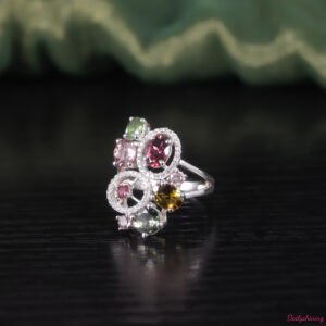 Multicolor Natural Tourmaline Cocktail Ring | S925 Silver Statement Jewelry