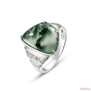 Natural Trillion Moss Agate Ring