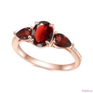 Garnet Ring – 925 Silver Rose Gold Plated Three-Stone