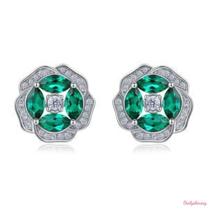 Vintage Flower Lab-Grown Emerald Earrings