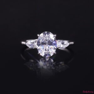 2CT Oval Cut Moissanite Engagement Ring – Three-Stone Solitaire with Pear Side Stones in S925 Silver