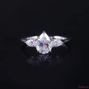 1.25CT Pear Cut Moissanite Engagement Ring – Three-Stone Marquise Side Stones in S925 Silver