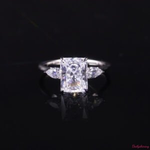 3CT Radiant Cut Moissanite Engagement Ring – Three-Stone Solitaire with Pear Side Stones in S925 Silver