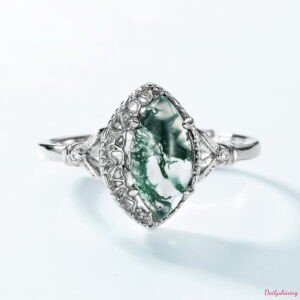 Moss Agate Engagement Ring with Oval Design