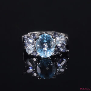 Natural Blue Topaz Cluster Ring